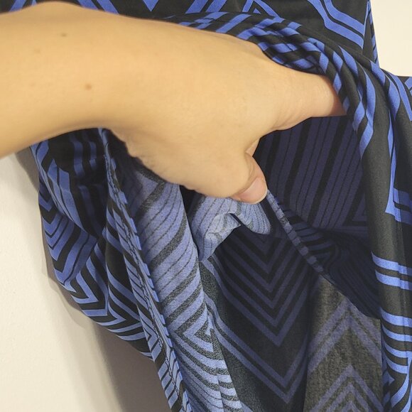 Women's Blue Black Chevron Pattern Short Sleeves Faux Wrap Mini Dress Tunic Top - Picture 5 of 11